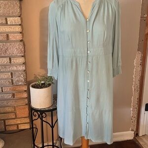 J. Jill Sea Glass Mint Green Buttoned Sundress with Bishop Sleeves